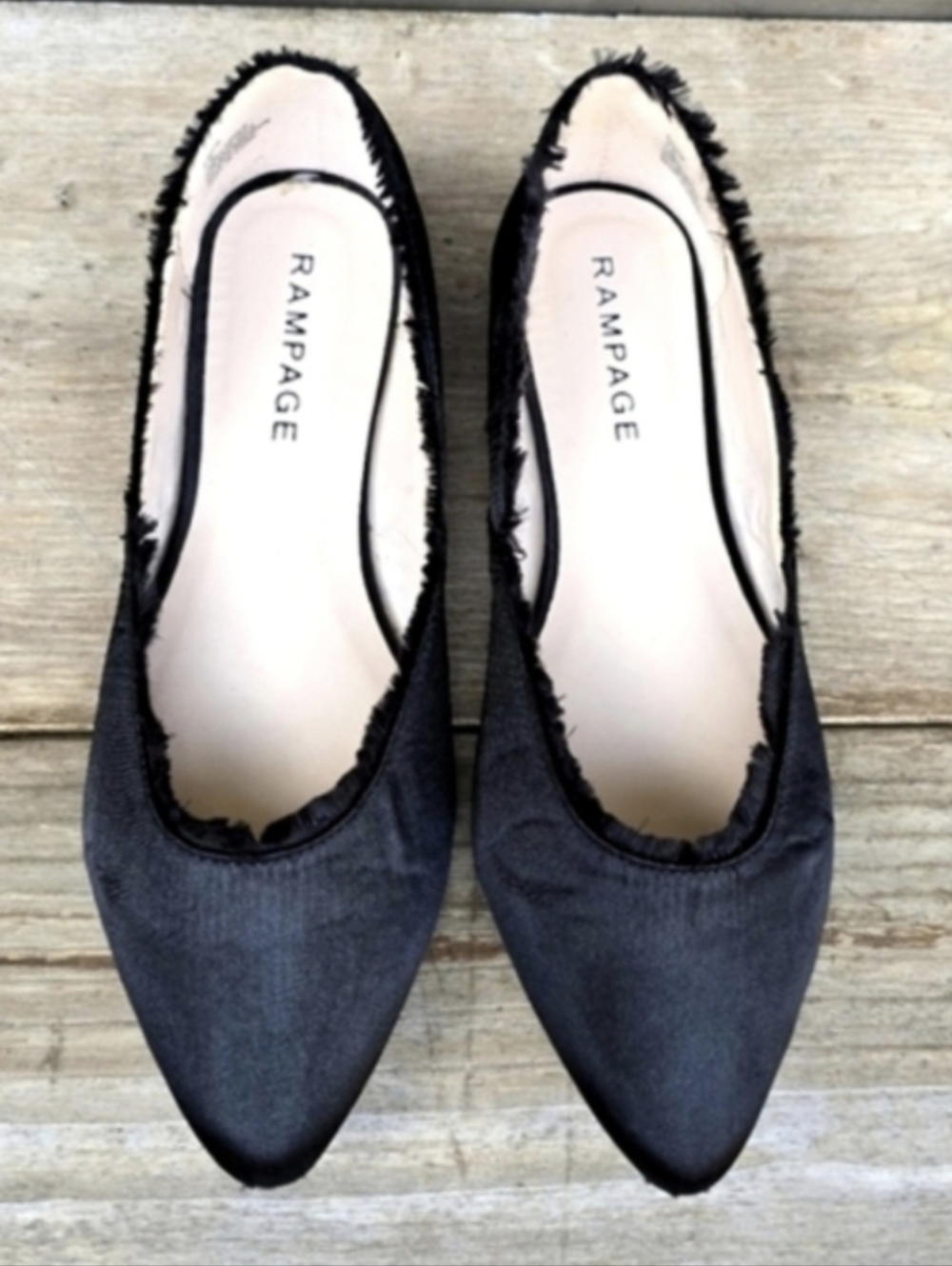 Rampage Cassie Y2K Feminine Minimalist Satin Frayed Pointed Toe Ballet Flat 7.5M